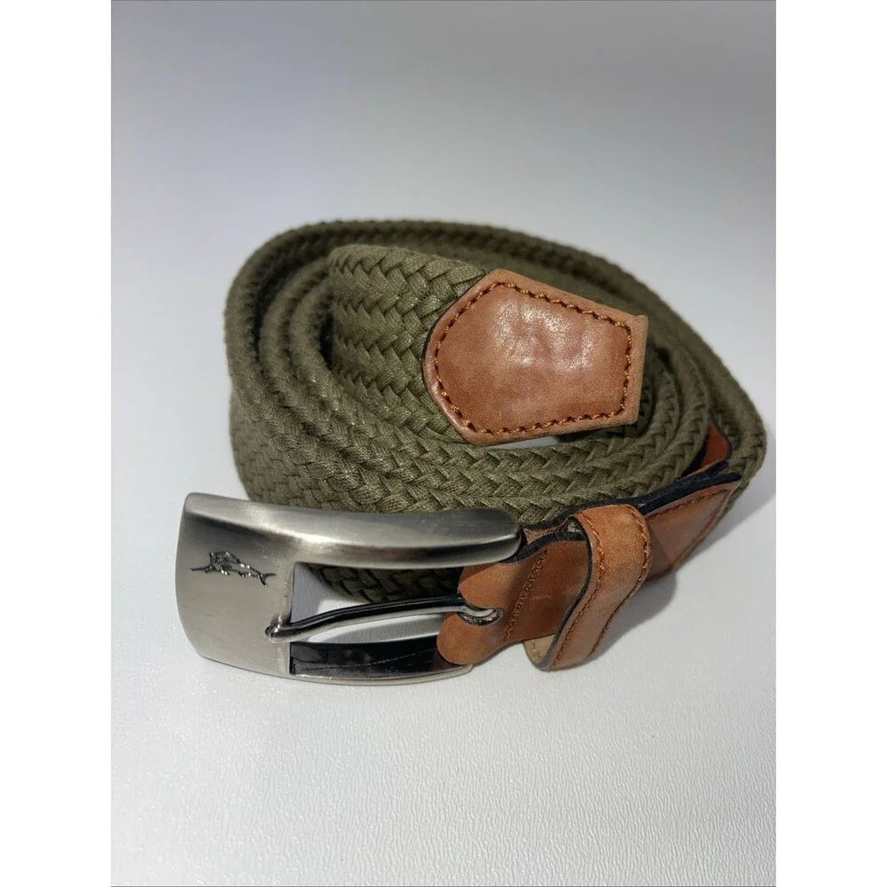 Men Belt Tommy Bahama Mens Canvas Leather Belt Green Brass Buckle Sz 42